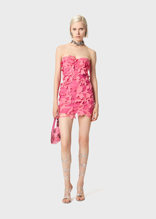BLUMARINE: Bustier-Kleid mit Rosen in Laser-Cut