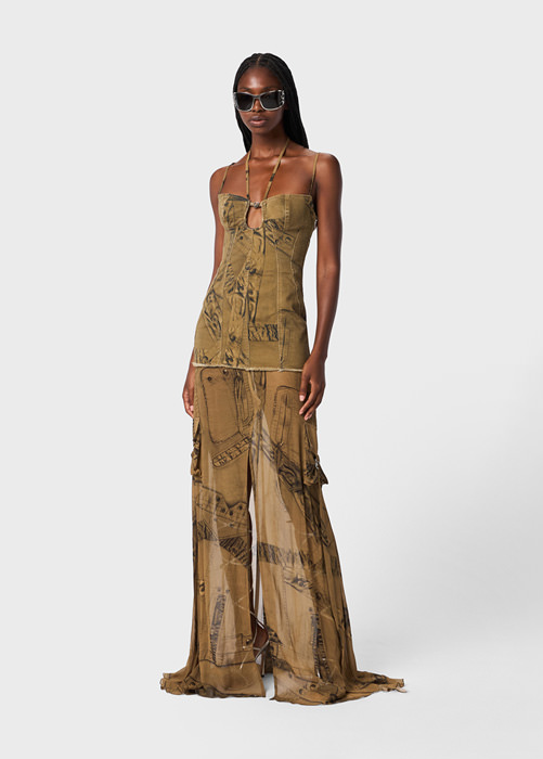 BLUMARINE: Long dress with cargo-patch print