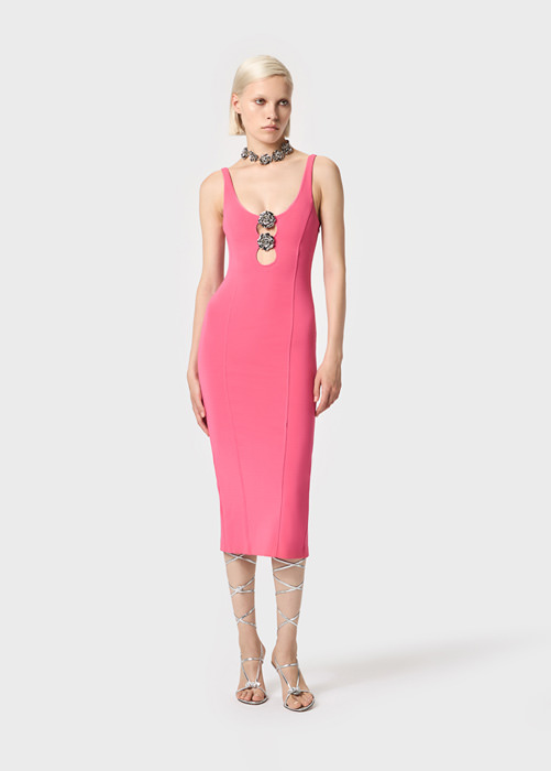BLUMARINE: Midi dress with cut-out detailing and rose decoration
