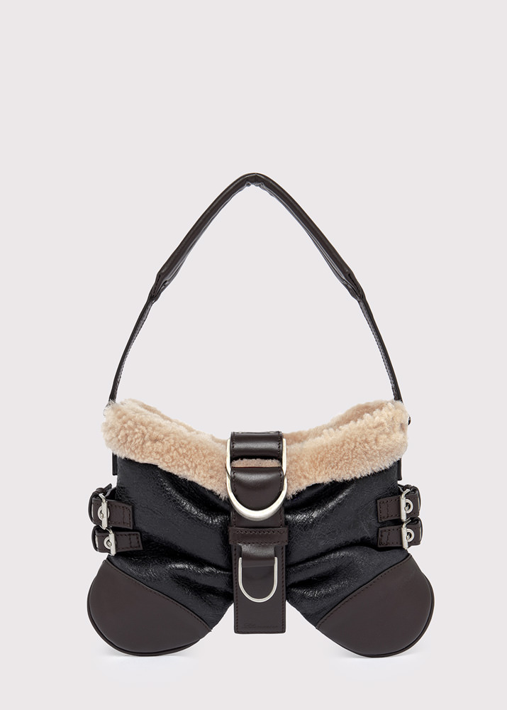 BLUMARINE SMALL-SIZE BUTTERFLY BAG IN SHEARLING