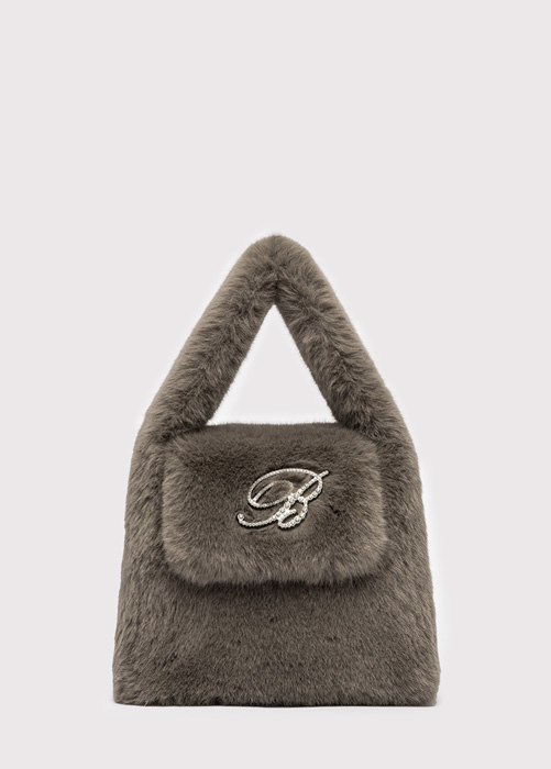 BLUMARINE: Eco fur bag with flap and logo
