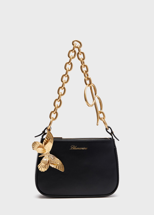 BLUMARINE: NAPA LEATHER BAG WITH METAL CHAIN AND 3D BUTTERFLY