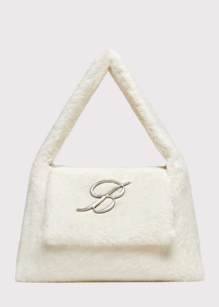 BLUMARINE Large-size faux fur bag with flap and logo