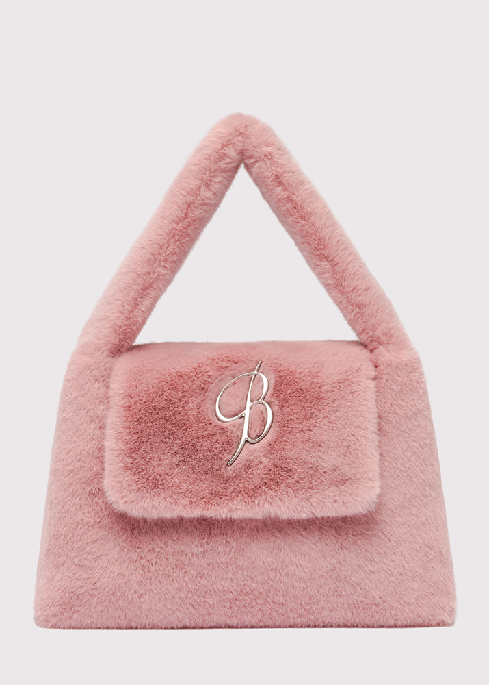 BLUMARINE LARGE-SIZE FAUX FUR BAG WITH FLAP AND LOGO