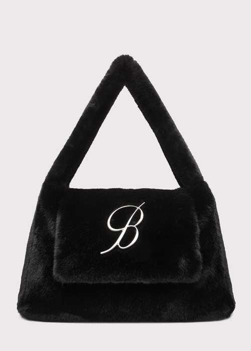 BLUMARINE Large-size faux fur bag with flap and logo