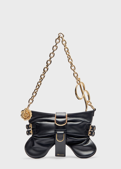 BLUMARINE: LARGE-SIZED LEATHER BUTTERFLY BAG WITH CHAIN AND CHARM