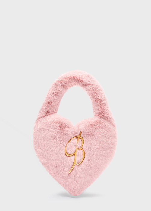 BLUMARINE Faux fur heart-shaped bag with rhinestone B monogram pin