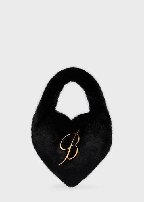 BLUMARINE: Faux fur heart-shaped bag with B monogram pin