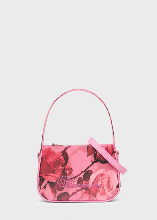 BLUMARINE: Bag in torchon rose print napa leather