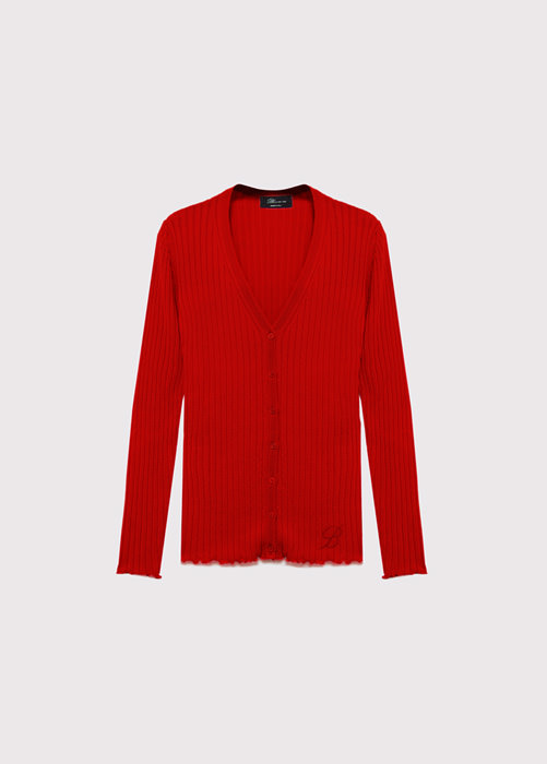 BLUMARINE CARDIGAN IN RIBBED KNIT WITH EMBROIDERY LOGO