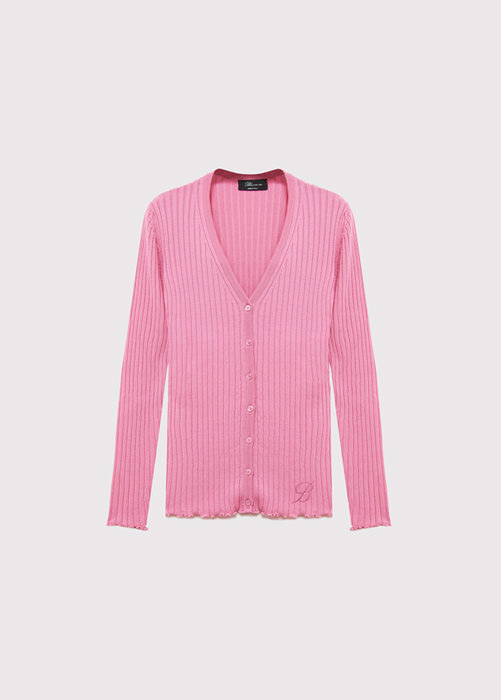 BLUMARINE CARDIGAN IN RIBBED KNIT WITH EMBROIDERY LOGO