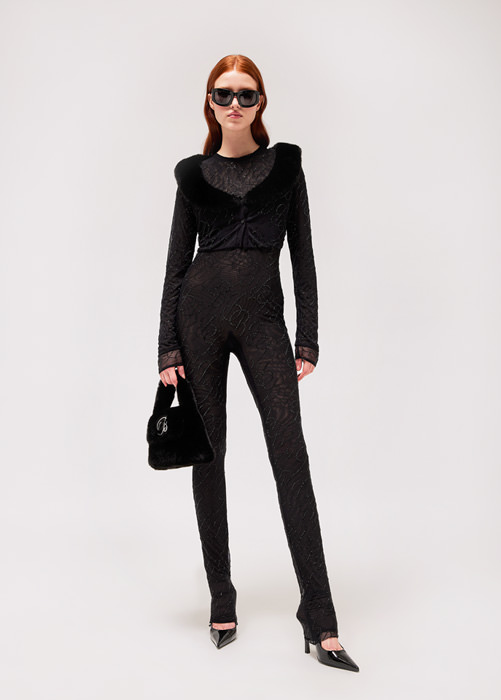 BLUMARINE CATSUIT WITH EMBROIDERY LOGO AND RHINESTONES