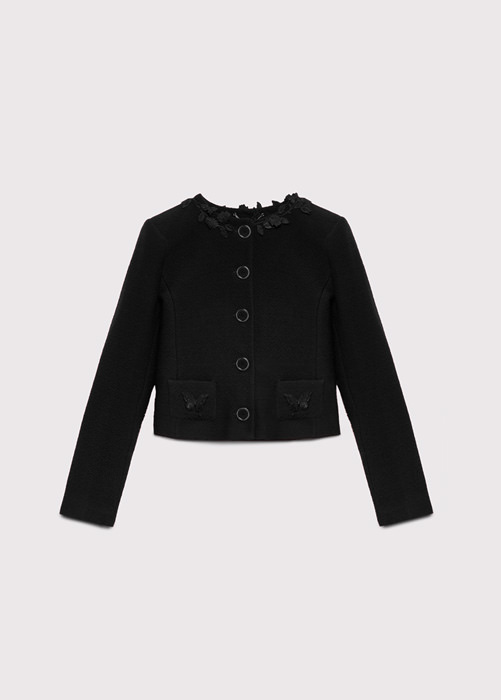 BLUMARINE JACKET IN WOOL WITH EMBROIDERY MACRAME