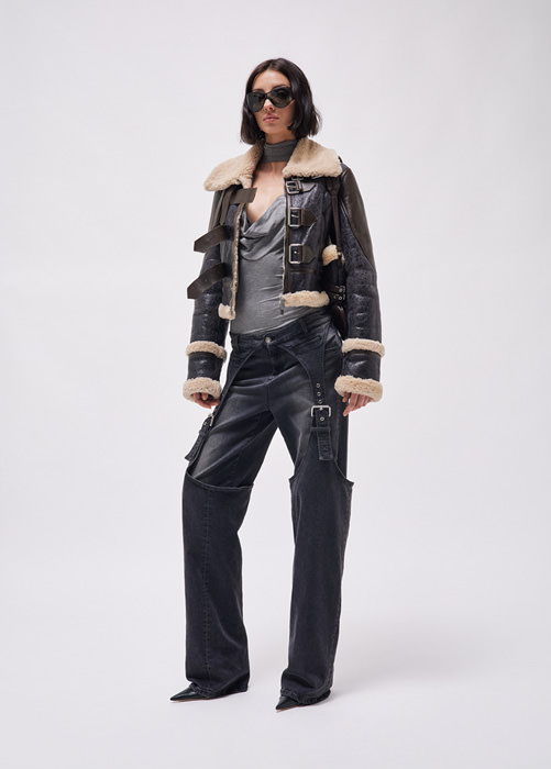 BLUMARINE SHEARLING JACKET WITH DÉCOR BELTS