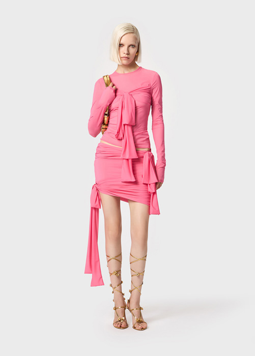 BLUMARINE: Jersey skirt with bows and ruffles