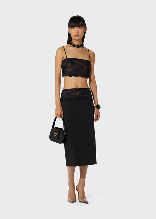 BLUMARINE: Midi skirt with lace flounce
