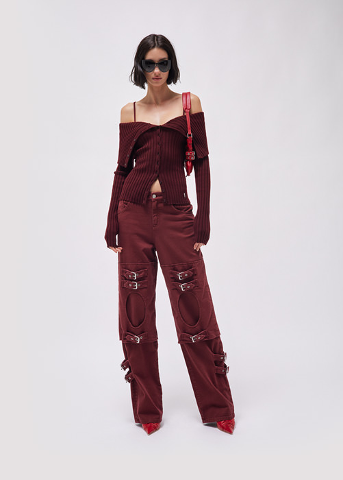 BLUMARINE BOYFRIEND JEANS WITH BUCKLES AND CUT-OUT DETAILING