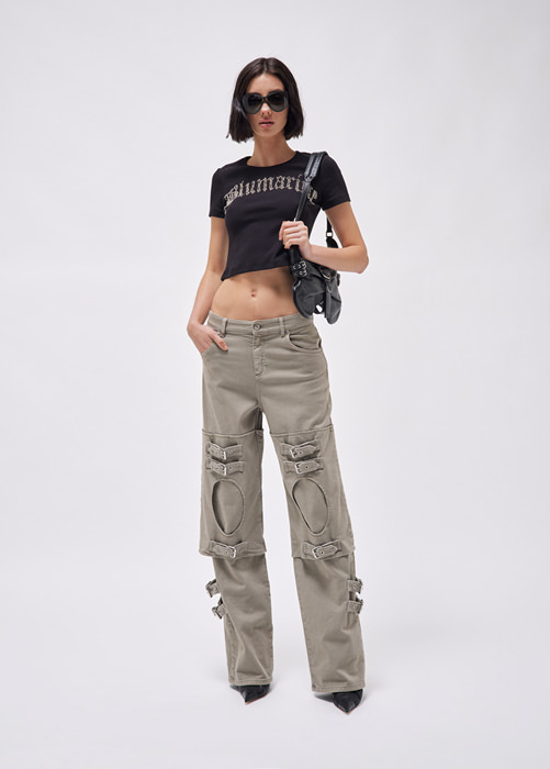 BLUMARINE Boyfriend jeans with buckles and cut-out detailing