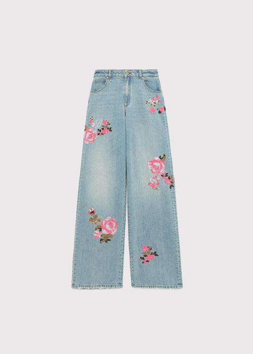BLUMARINE: BOYFRIEND JEANS WITH EMBROIDERY ROSES AND LOGO