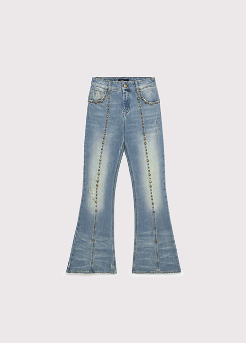 BLUMARINE DISTRESSED CROPPED JEANS WITH STUDS
