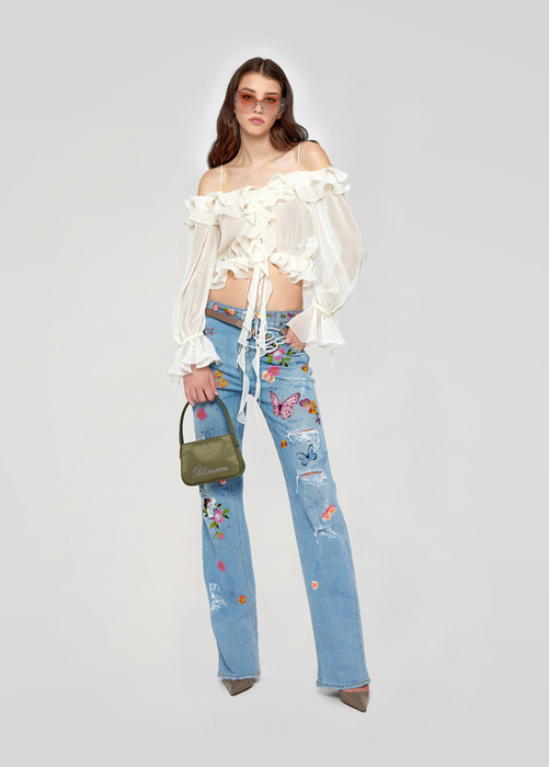 BLUMARINE DESTROYED JEANS WITH EMBROIDERY