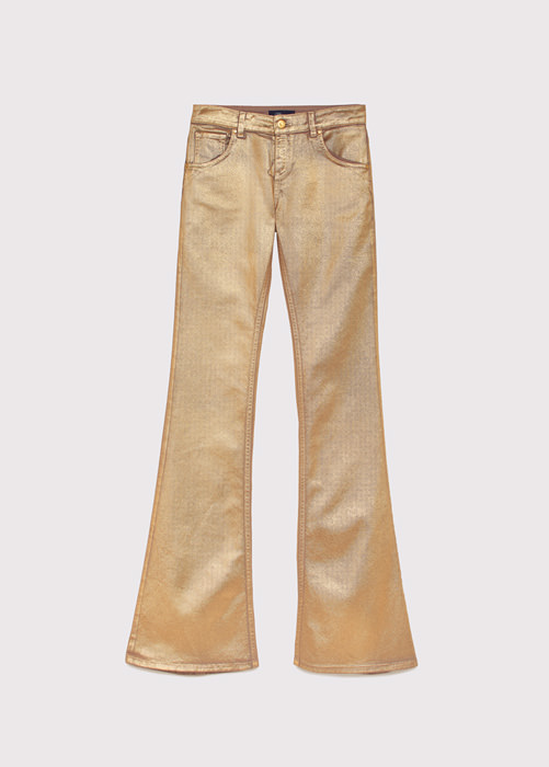 BLUMARINE FLARED JEANS IN COTTON WITH GOLD-TONE LAMINATION