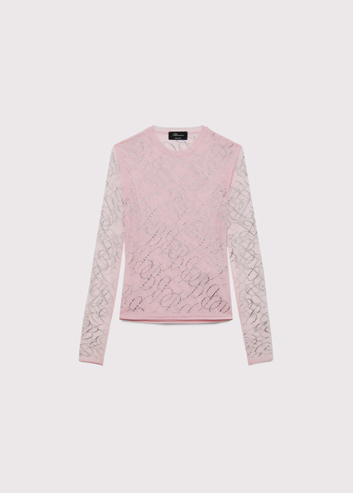 BLUMARINE SWEATER IN TULLE WITH EMBROIDERY LOGO