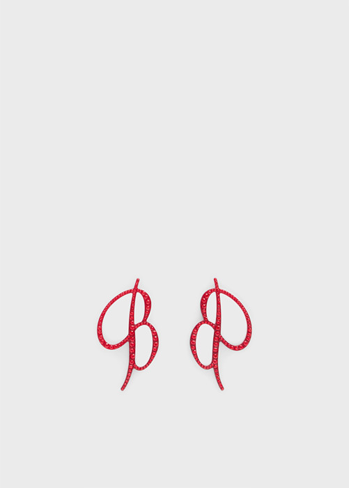 BLUMARINE: B monogram Earrings in plexi with rhinestones