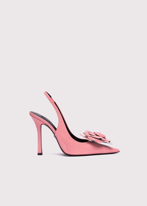 BLUMARINE: PATENT SLING BACK SHOES WITH DECOR ROSE