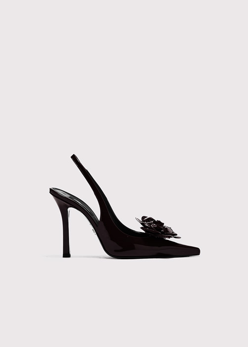 BLUMARINE: PATENT SLING BACK SHOES WITH DECOR ROSE