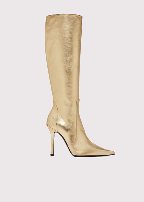 BLUMARINE BOOTS IN LEATHER WITH GOLD-TONE LAMINATION