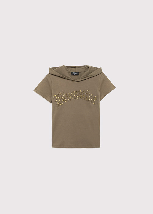 BLUMARINE: HOODED T-SHIRT WITH EMBROIDERY LOGO