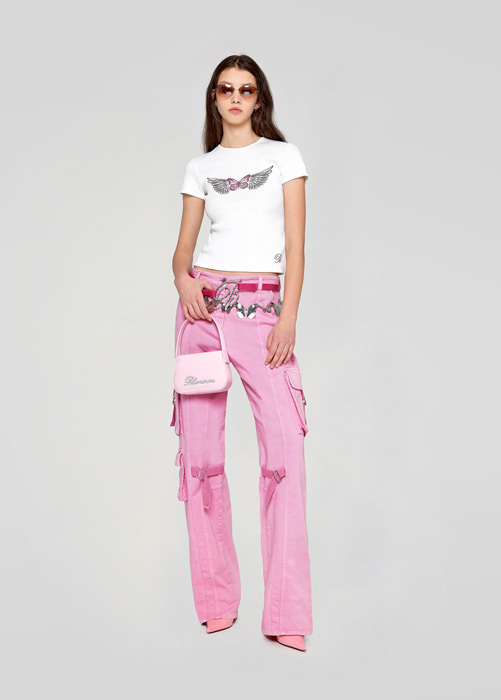 BLUMARINE: T-SHIRT WITH PRINT AND EMBROIDERY