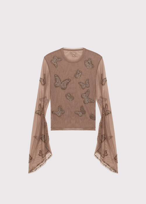 BLUMARINE: TULLE T-SHIRT WITH EMBROIDERY STUDS
