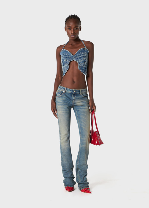 BLUMARINE DENIM TOP WITH EMBROIDERY WINGS