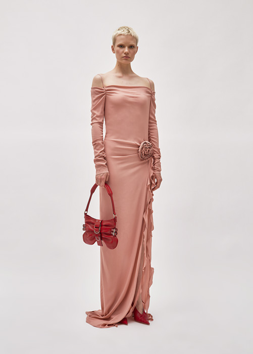 BLUMARINE Langes Kleid mit dekorativer Rose und Schlitz