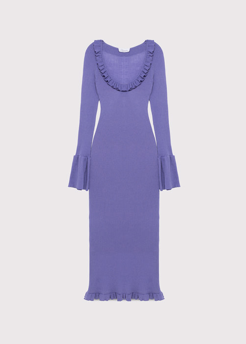 BLUMARINE: Knitted midi dress with ruffles